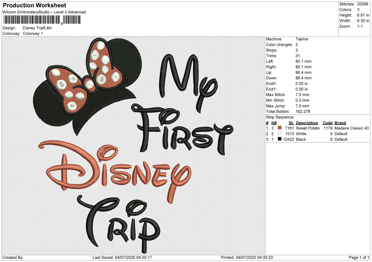 Disney Trip Embroidery File 6 size