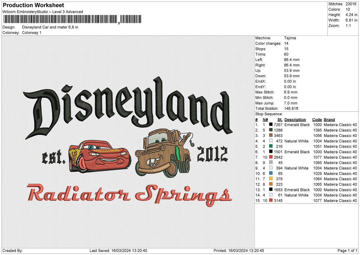 Disneyland Car and mater Embroidery File 6 size