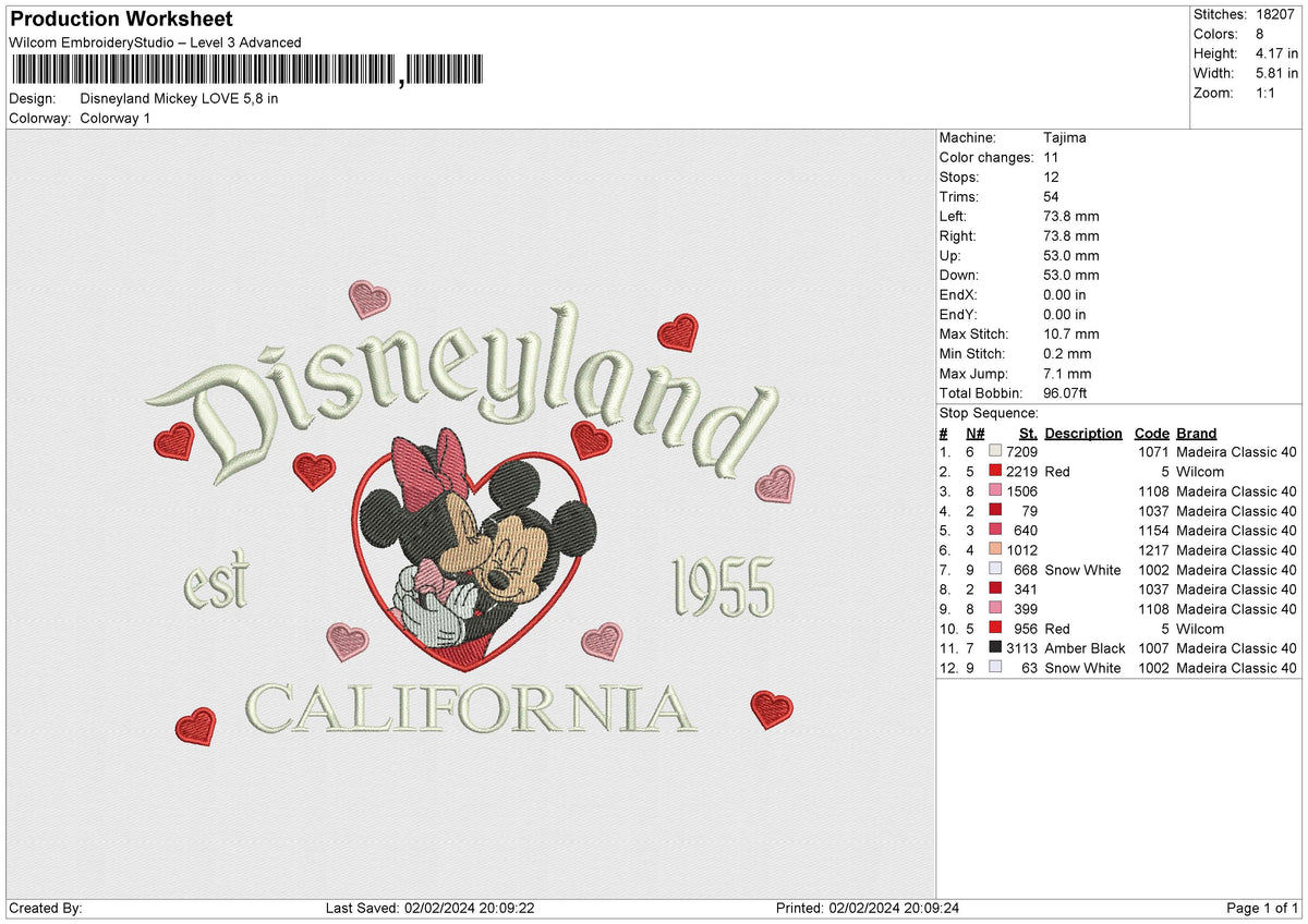 Disneyland Mickey LOVE Embroidery File 6 size