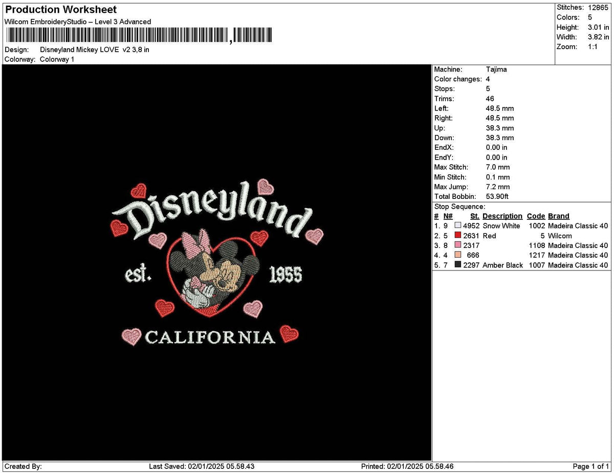 Dland Mickeylove V2 Embroidery File 6 sizes