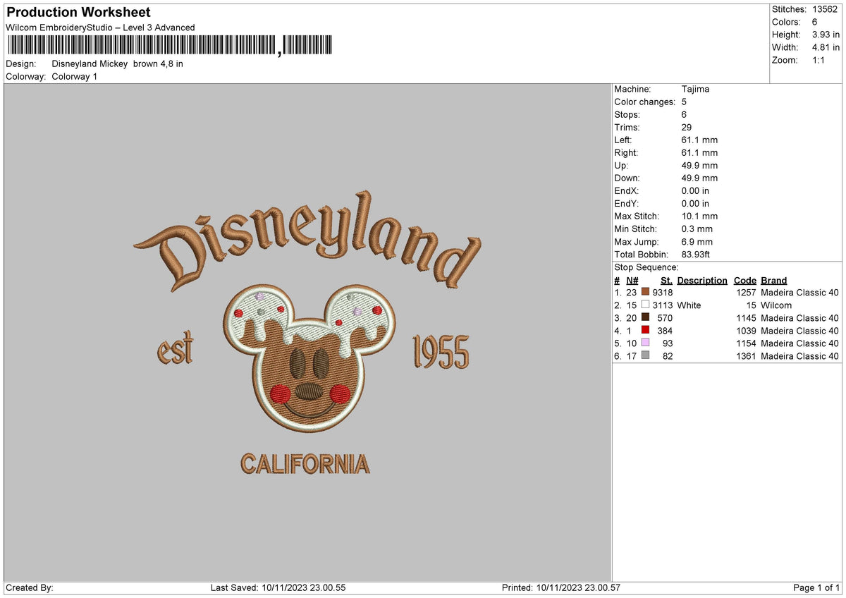Brown Mickeyland Embroidery File 6 sizes