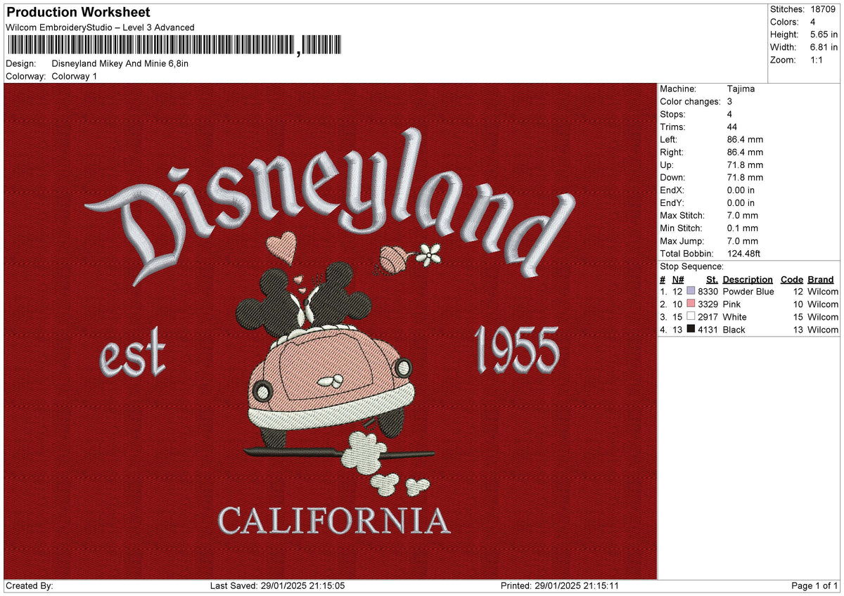 Disneyland Mikey and Minie 290125 Embroidery File 6 size