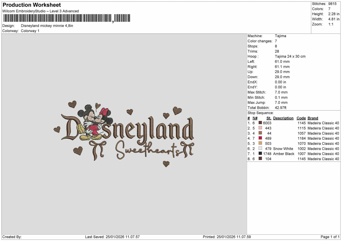 Disneyland Mickey - Minnie Embroidery File 6 size