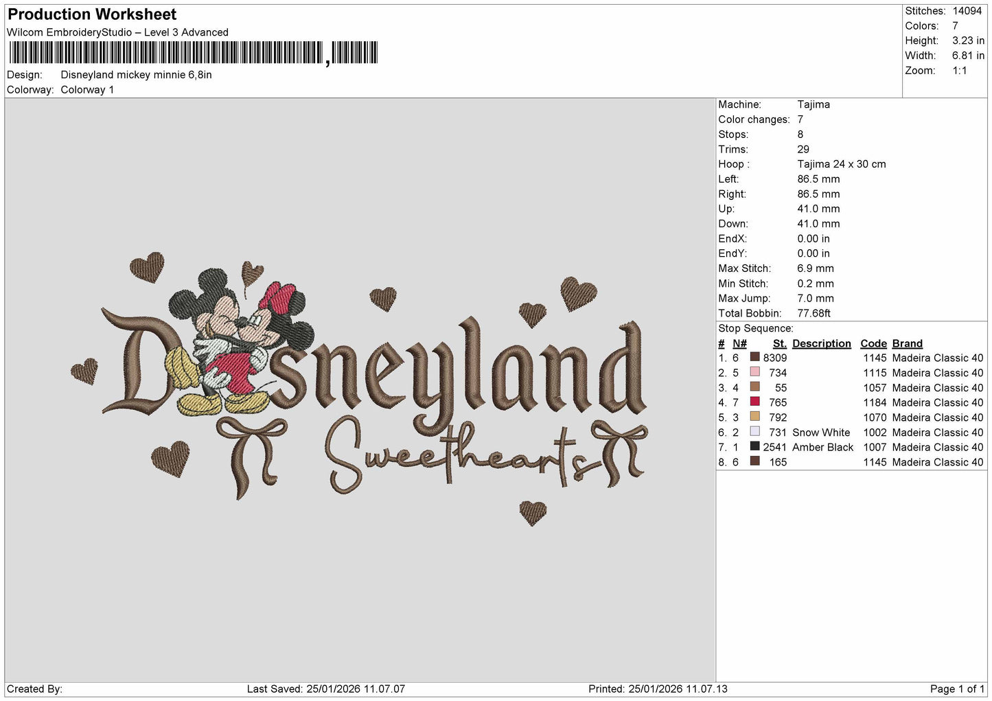 Disneyland Mickey - Minnie Embroidery File 6 size