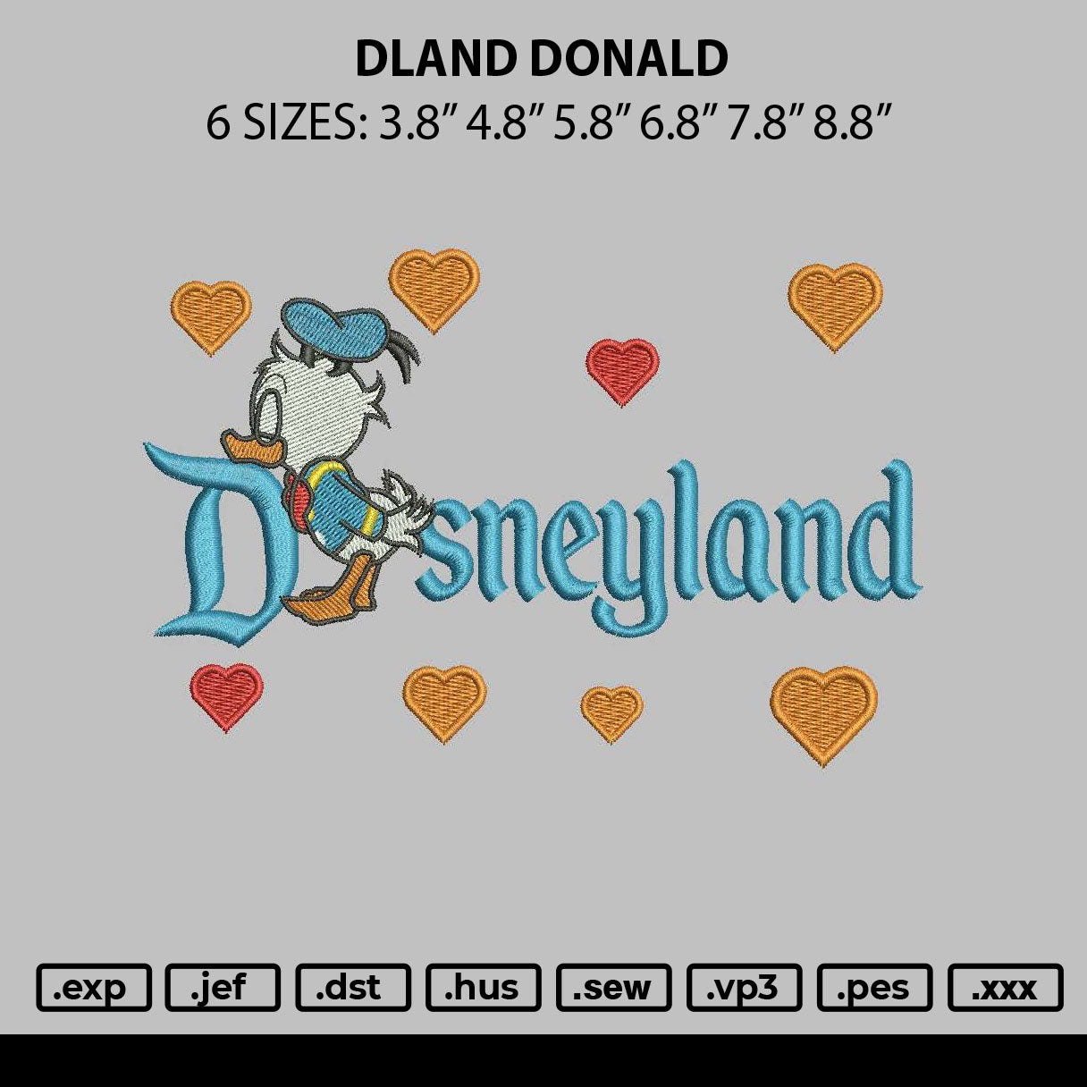 Dland Donald Embroidery File 6 sizes
