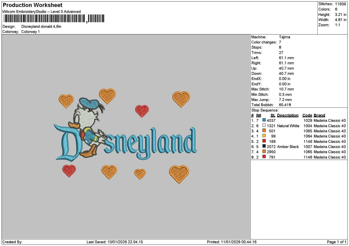 Dland Donald Embroidery File 6 sizes