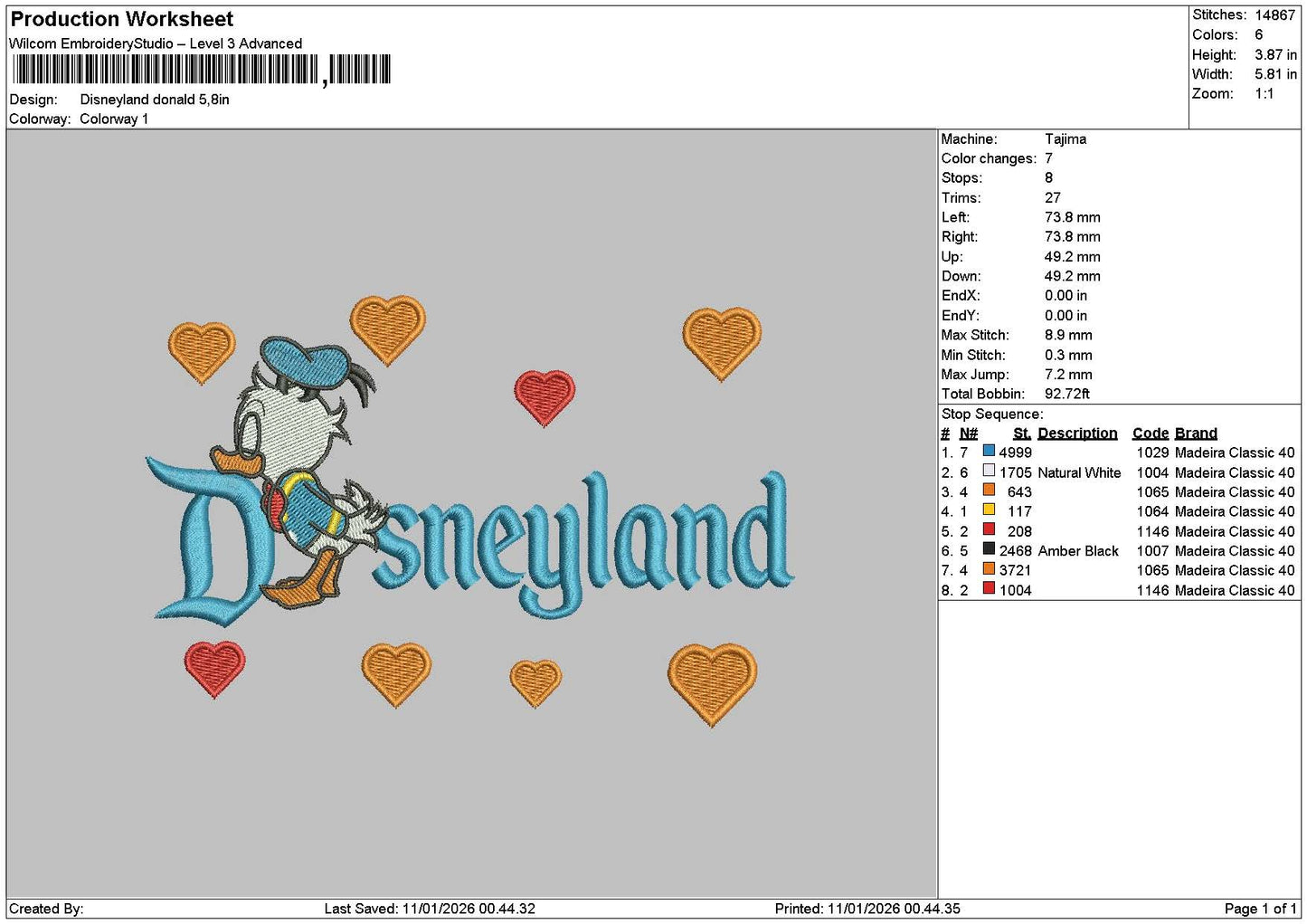 Dland Donald Embroidery File 6 sizes