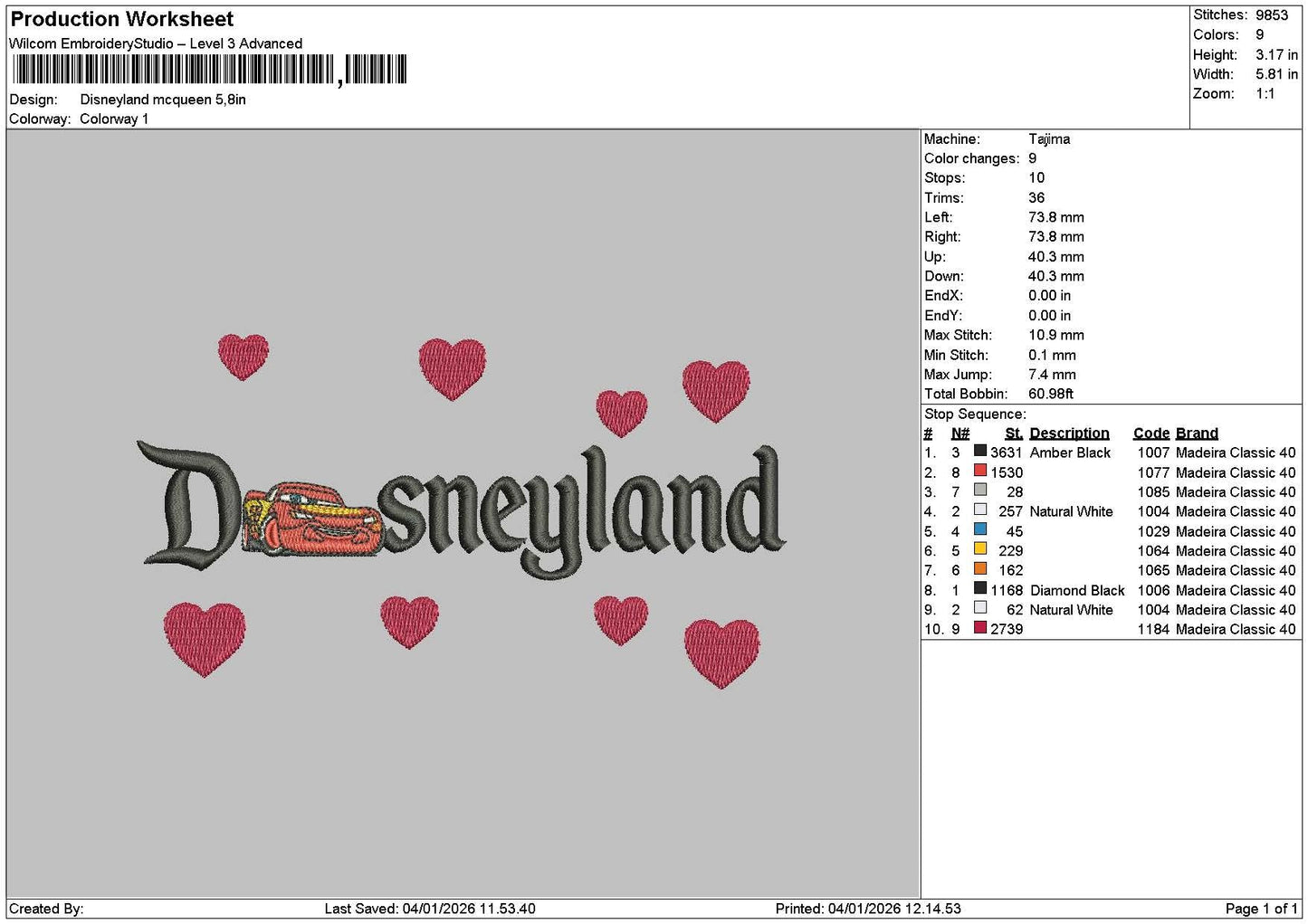 Dland Mcqueen 0401 Embroidery File 6 sizes