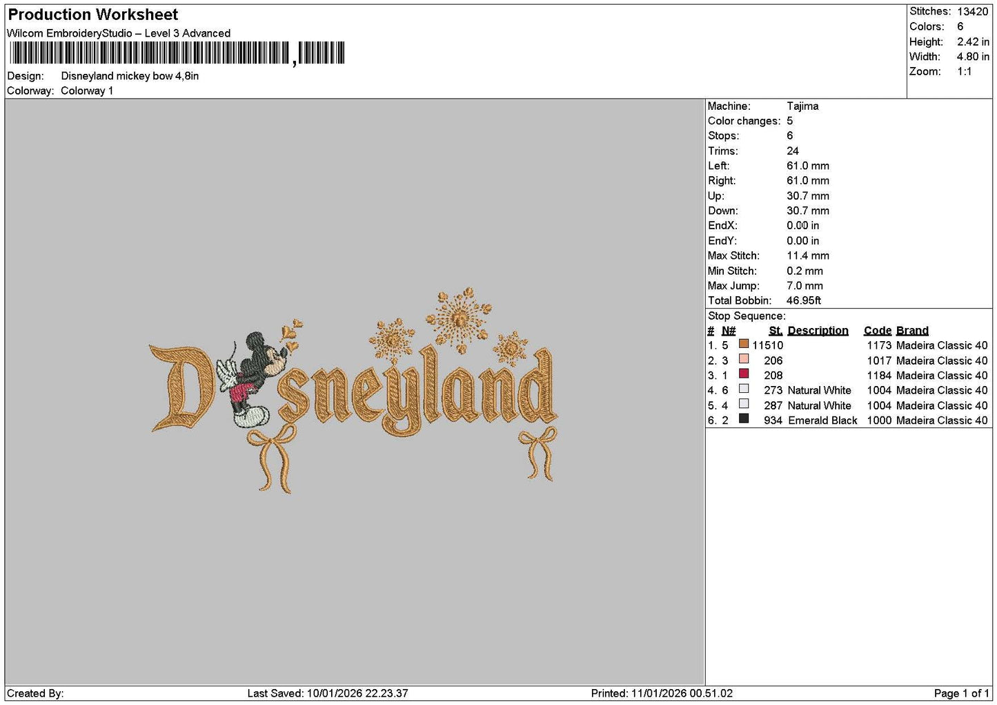 Dland Mickey1101 Embroidery File 6 sizes