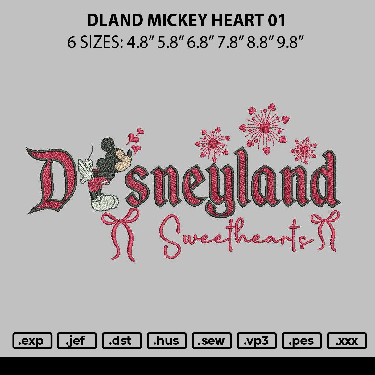 Dland Mickey Heart 01 Embroidery File 6 sizes