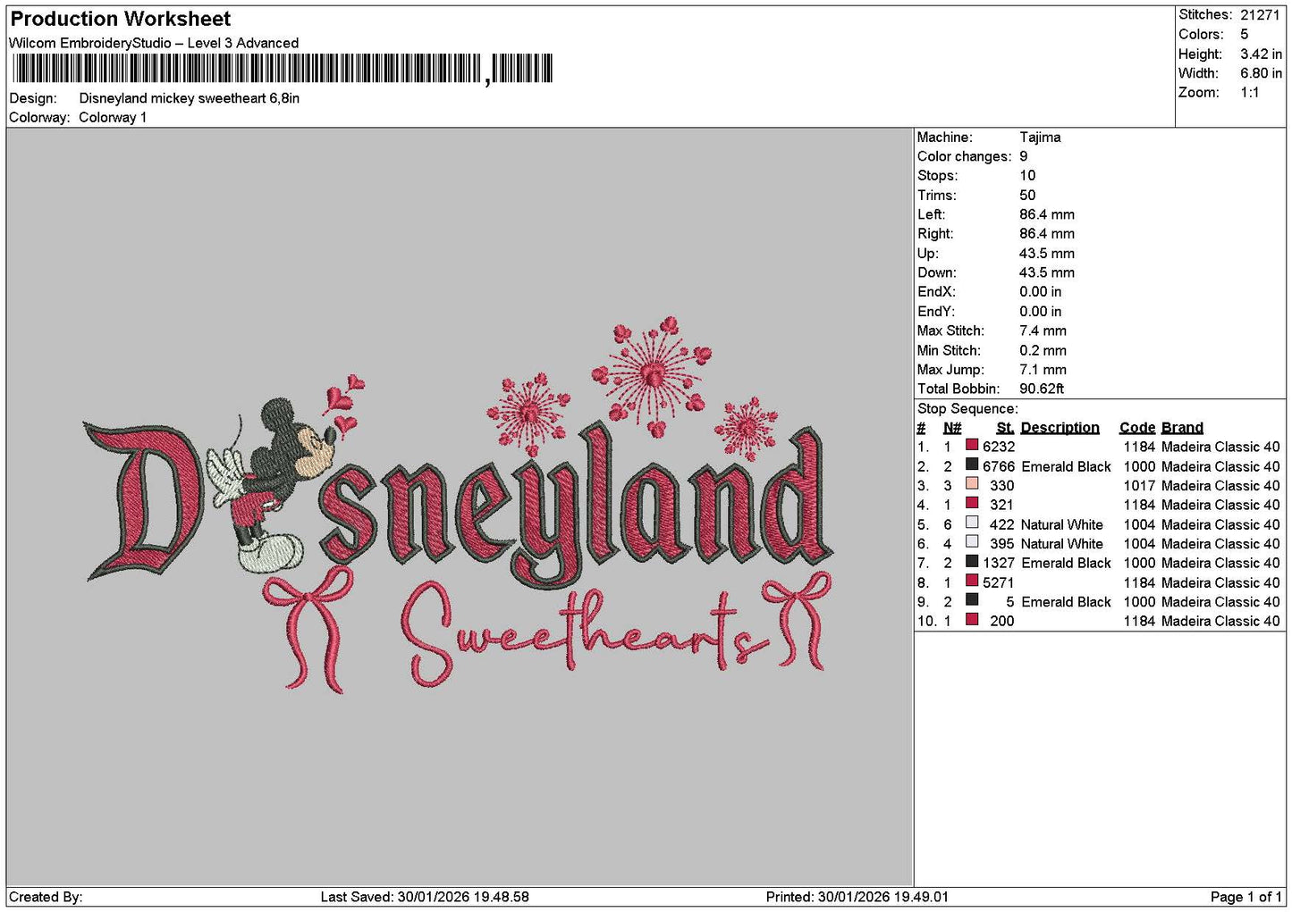 Dland Mickey Heart 01 Embroidery File 6 sizes