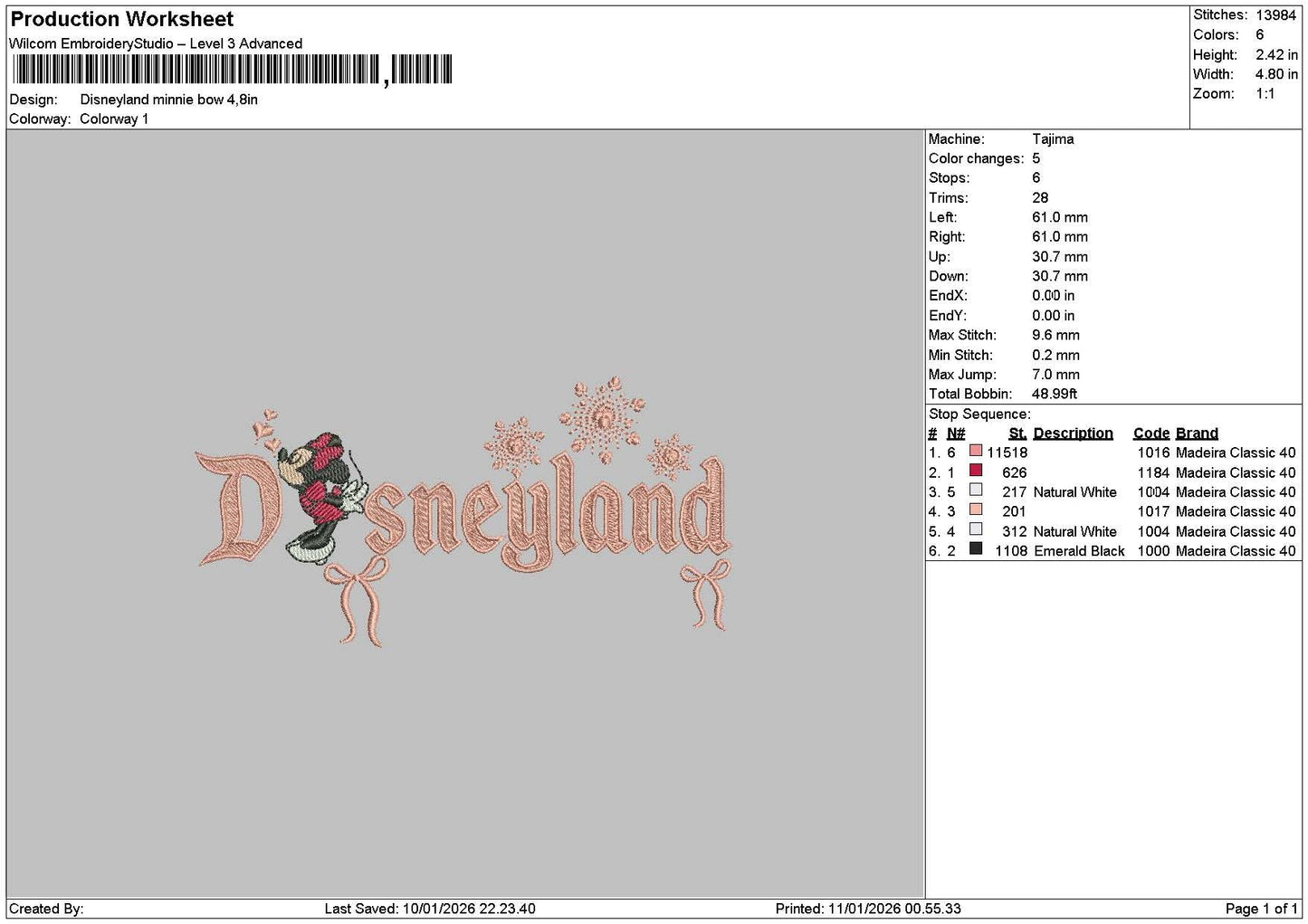 Dland Minnie1101 Embroidery File 6 sizes