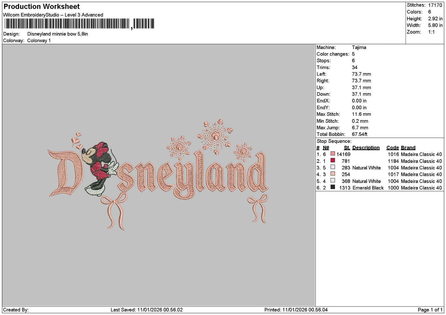 Dland Minnie1101 Embroidery File 6 sizes