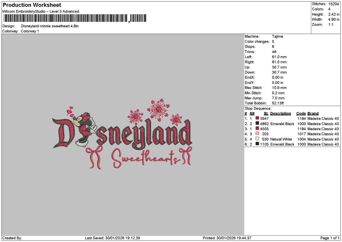 Dland Minnie Heart 01 Embroidery File 6 sizes
