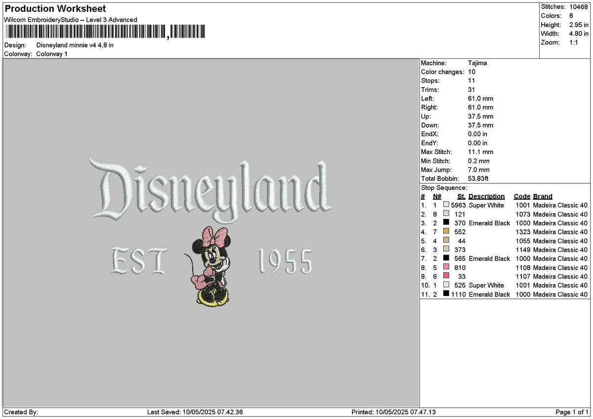 Dland Minnie V4 Embroidery File 6 sizes