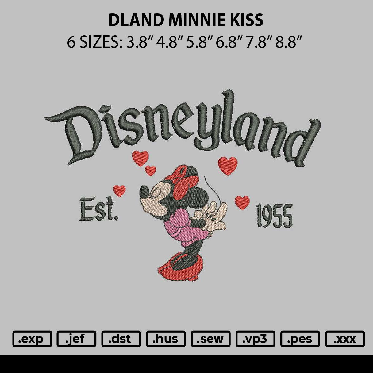 Dland Minnie Kiss Embroidery File 6 sizes