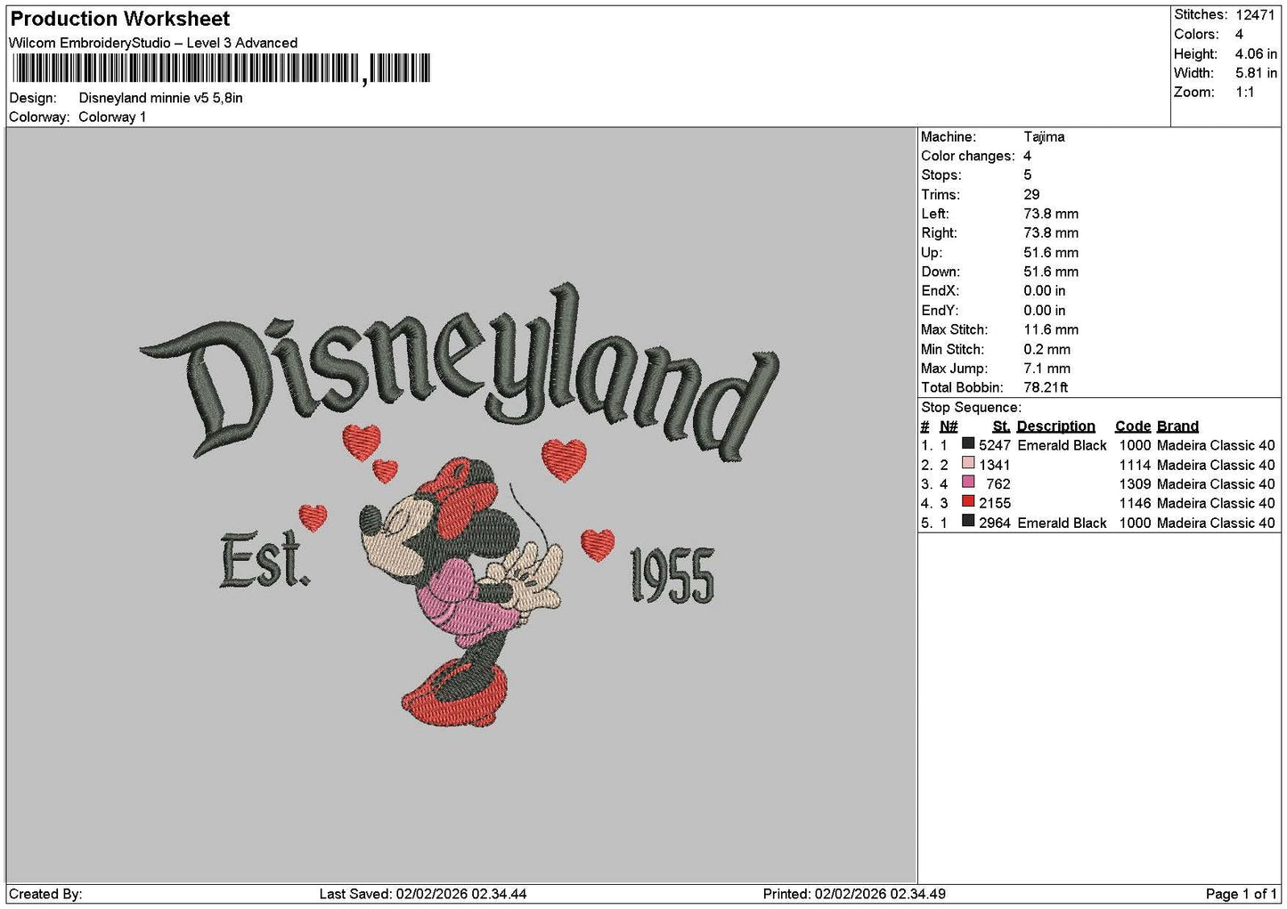 Dland Minnie Kiss Embroidery File 6 sizes