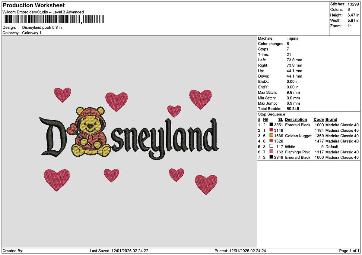 Dland Pooh 1201 Embroidery File 6 sizes
