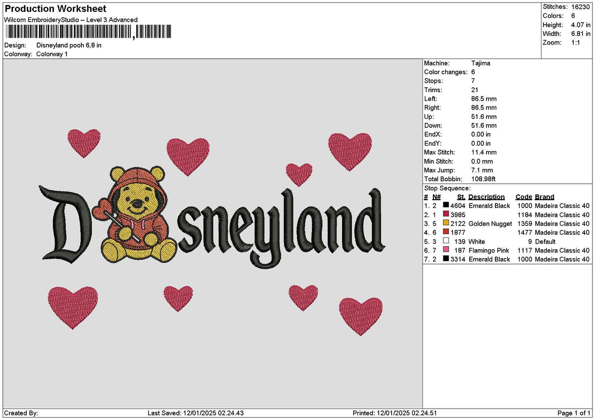 Dland Pooh 1201 Embroidery File 6 sizes
