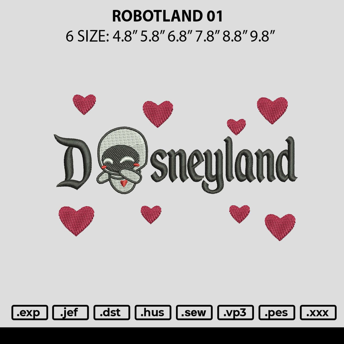 Robotland 01 Embroidery File 6 sizes