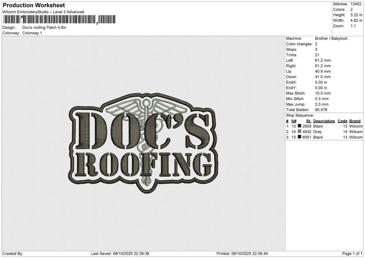 Doc's roofing Patch Embroidery File 6 sizes
