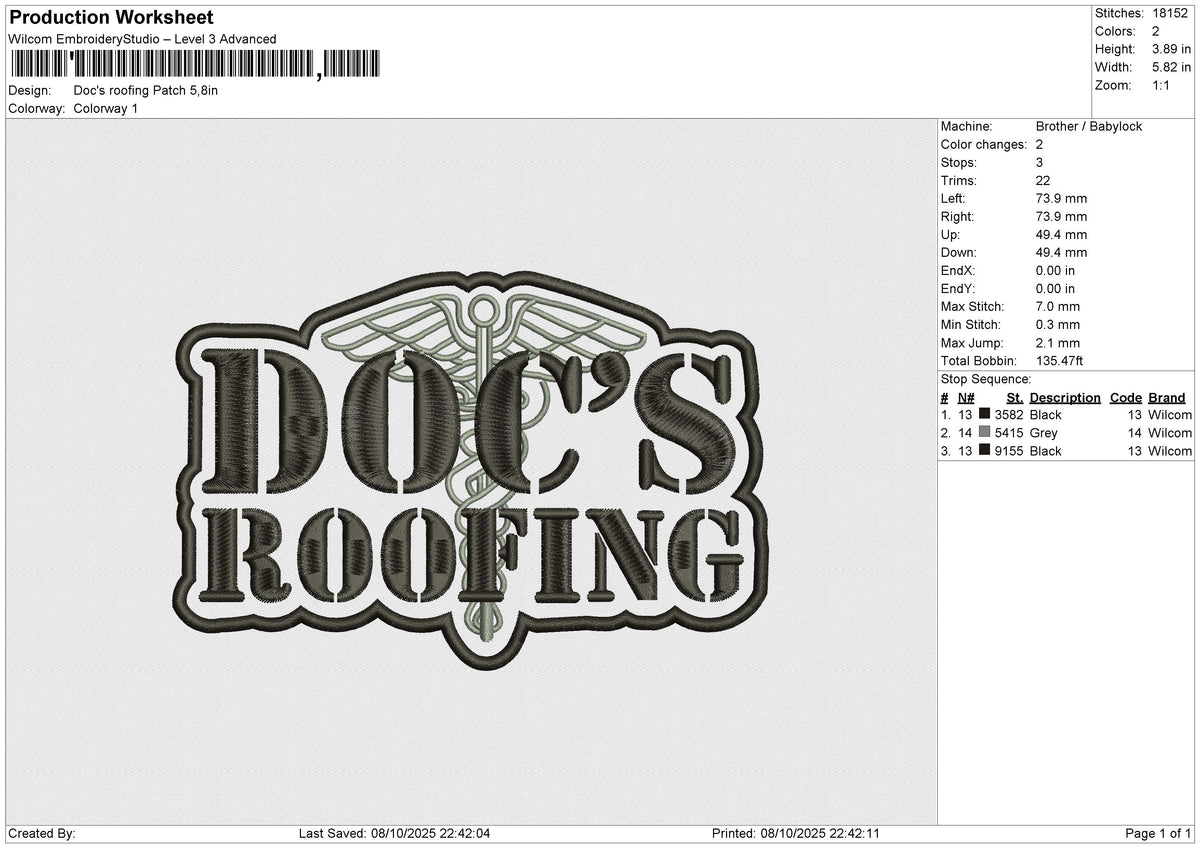 Doc's roofing Patch Embroidery File 6 sizes