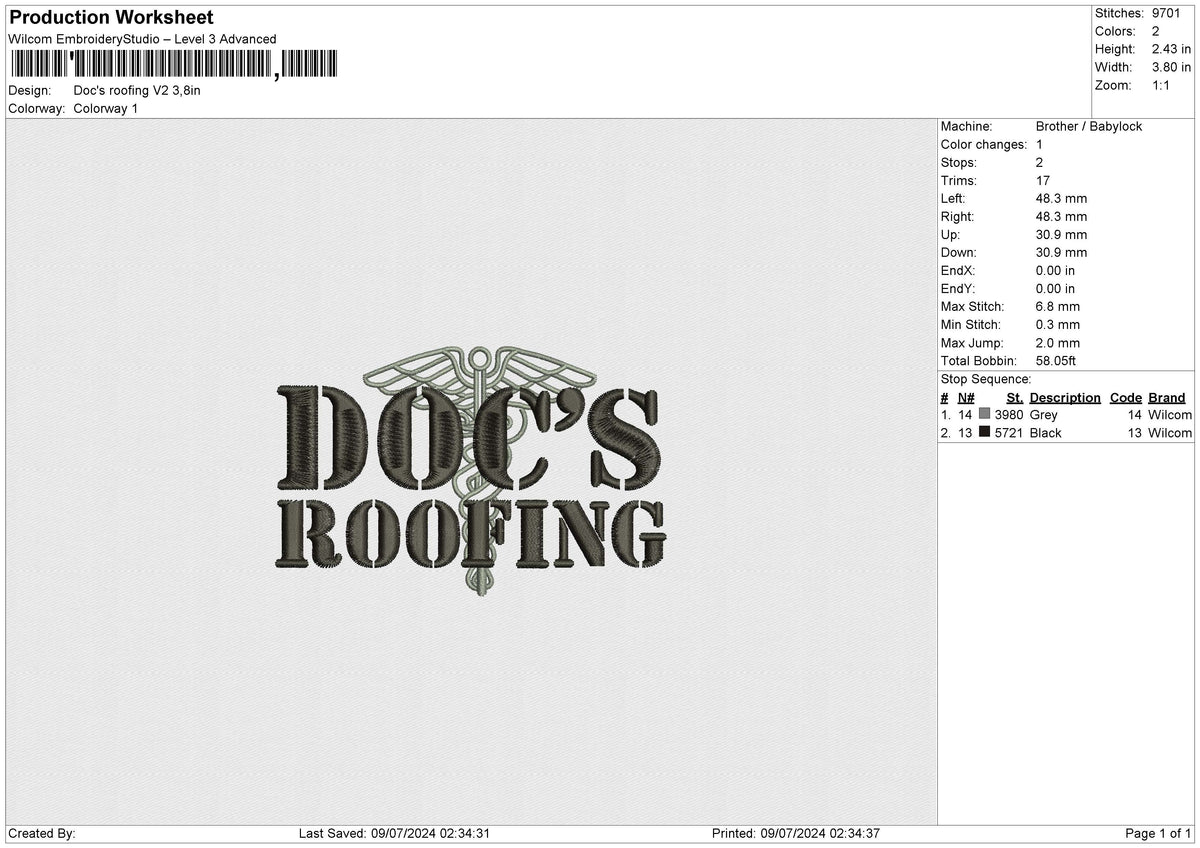Doc's Roofing v2 Embroidery File 6 size