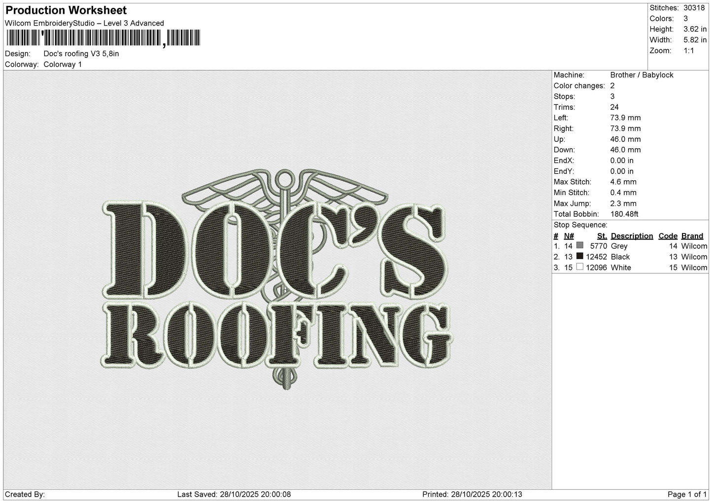 Doc's roofing V3 Embroidery File 6 size