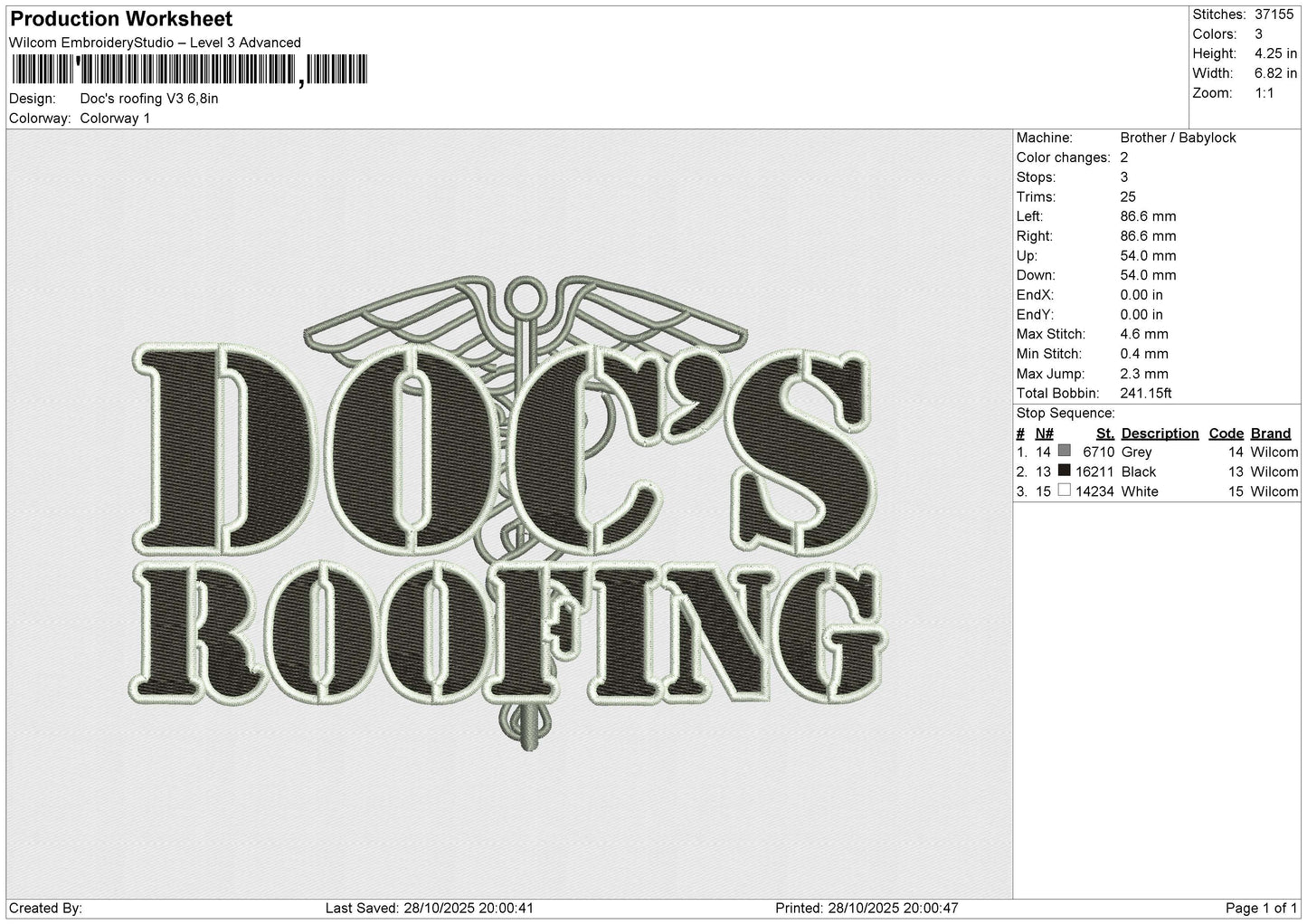 Doc's roofing V3 Embroidery File 6 size