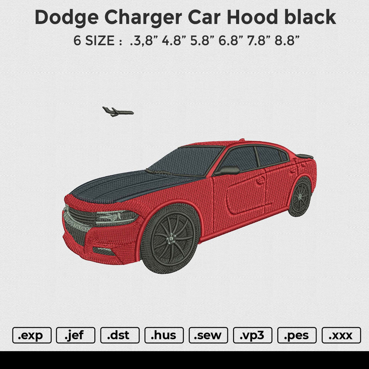 Dodge Charger car Hood black Embroidery File 6 size