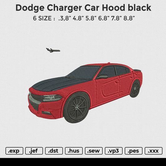 Dodge Charger car Hood black Embroidery File 6 size