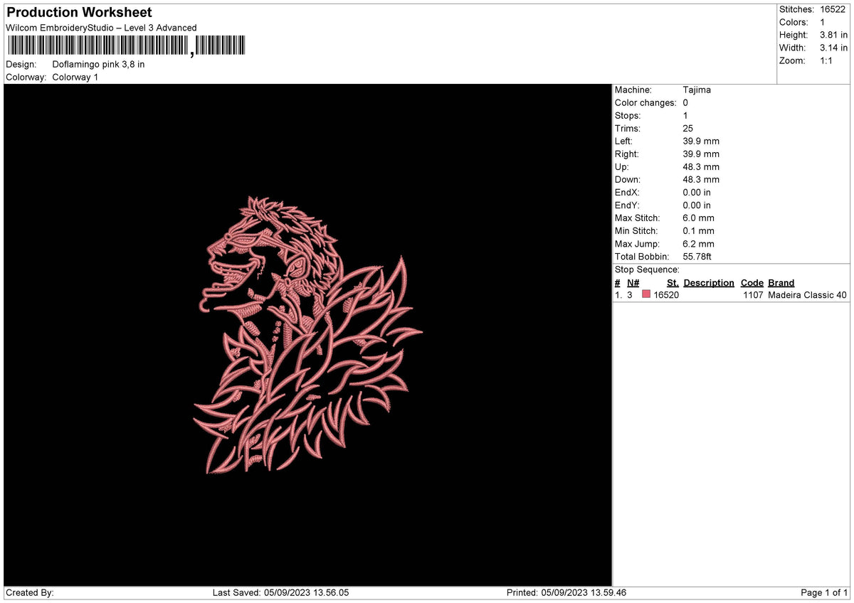 Doflamingo Pink Embroidery File 6 sizes