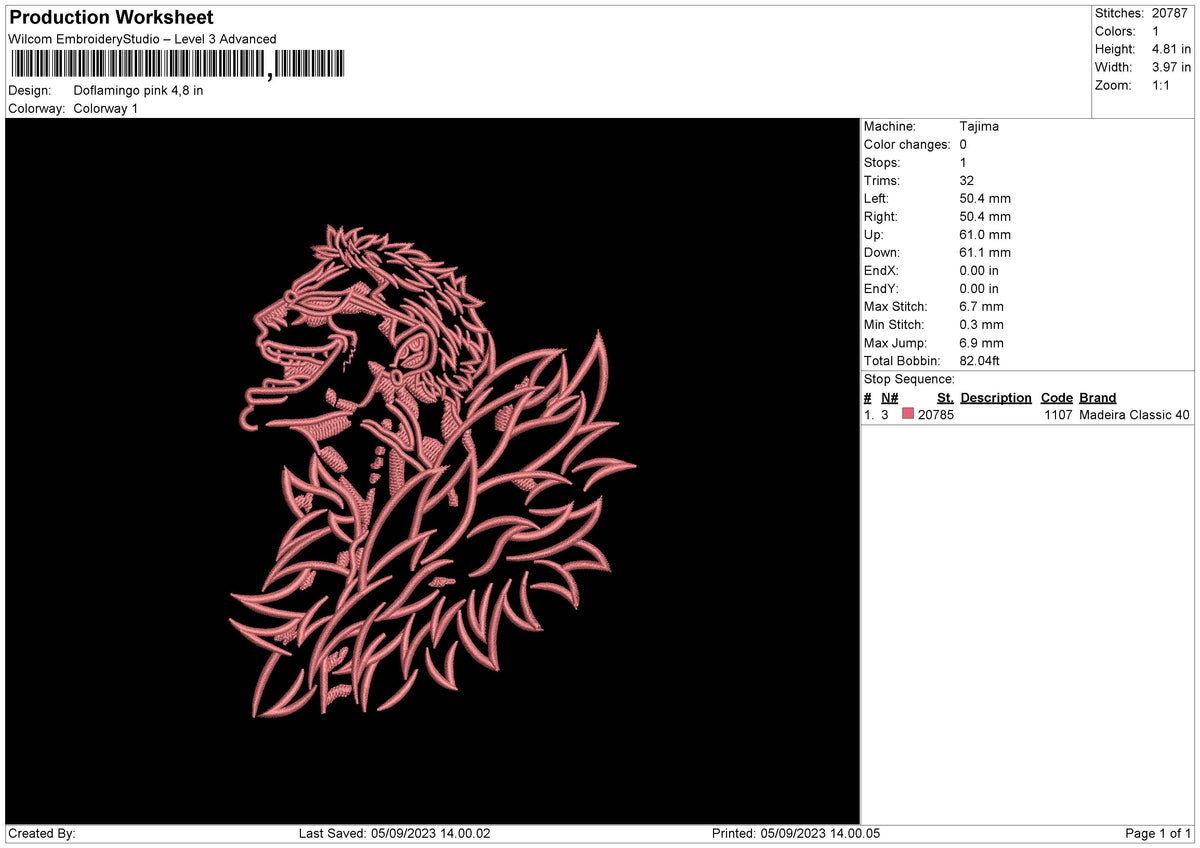 Doflamingo Pink Embroidery File 6 sizes