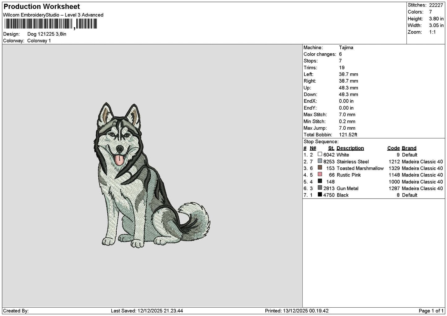 Dog 1212 Embroidery File 6 sizes
