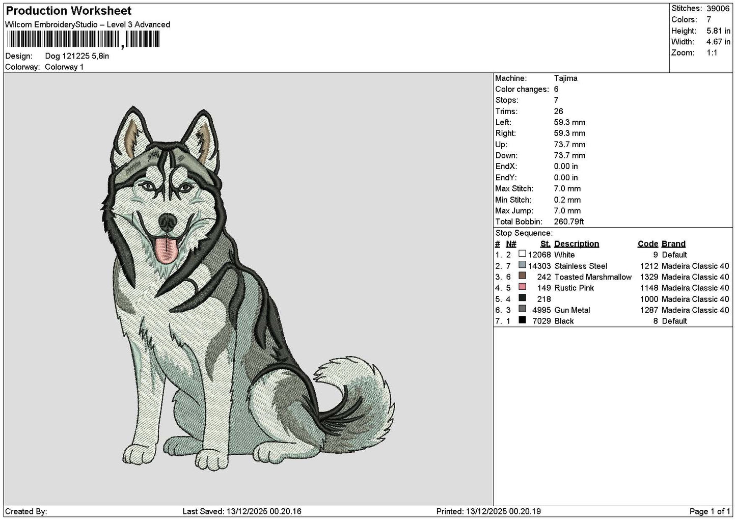 Dog 1212 Embroidery File 6 sizes