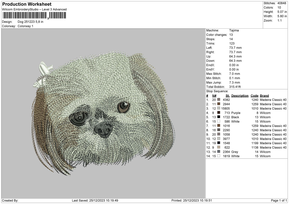 Dog 1512 Embroidery File 6 sizes