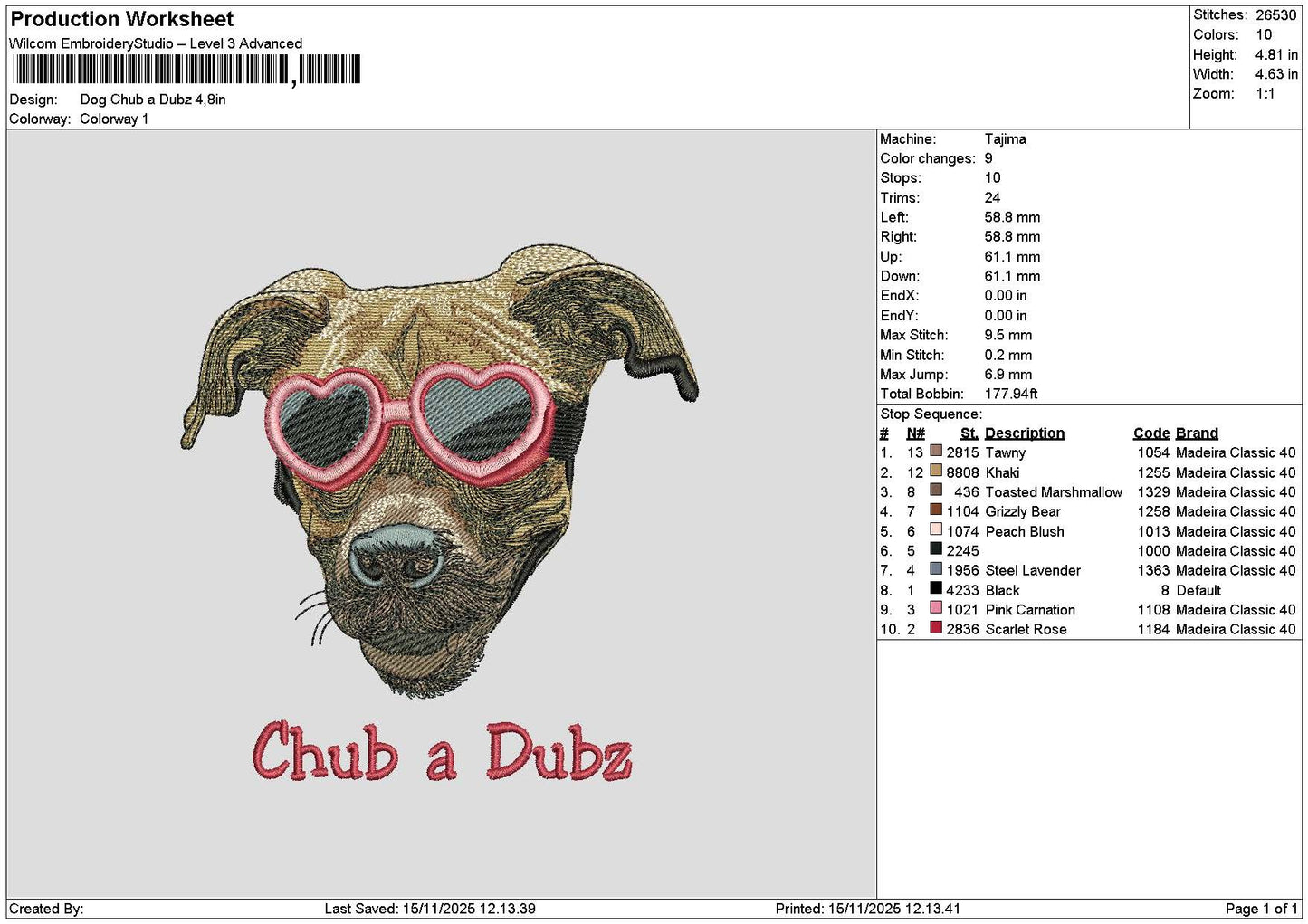 Dog Chub Embroidery File 6 sizes