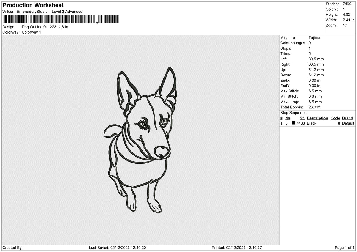 Dog outline 011223 Embroidery File 6 size