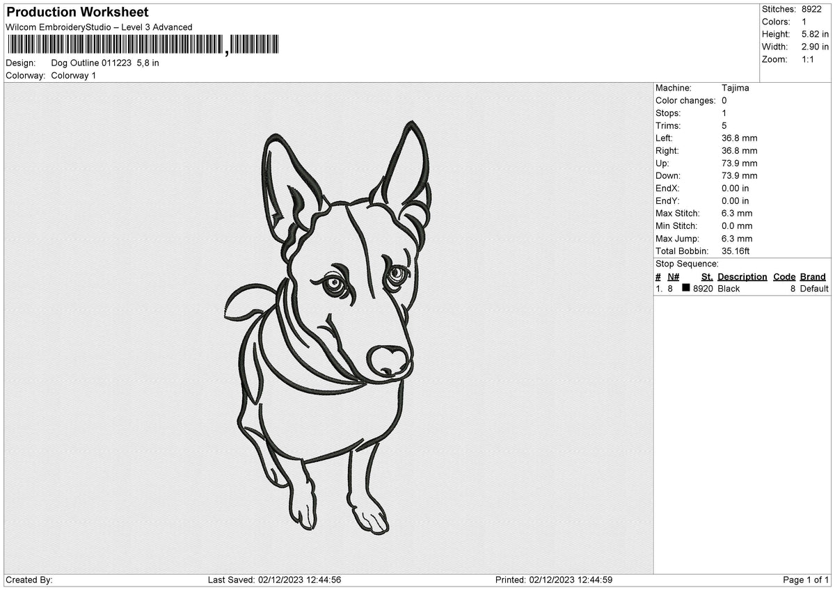 Dog outline 011223 Embroidery File 6 size