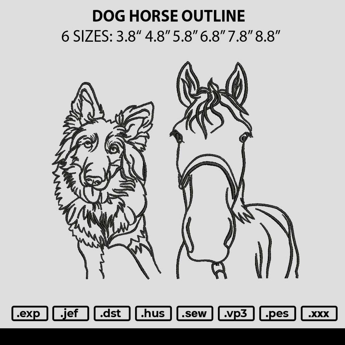Dog Horse Outline Embroidery File 6 sizes