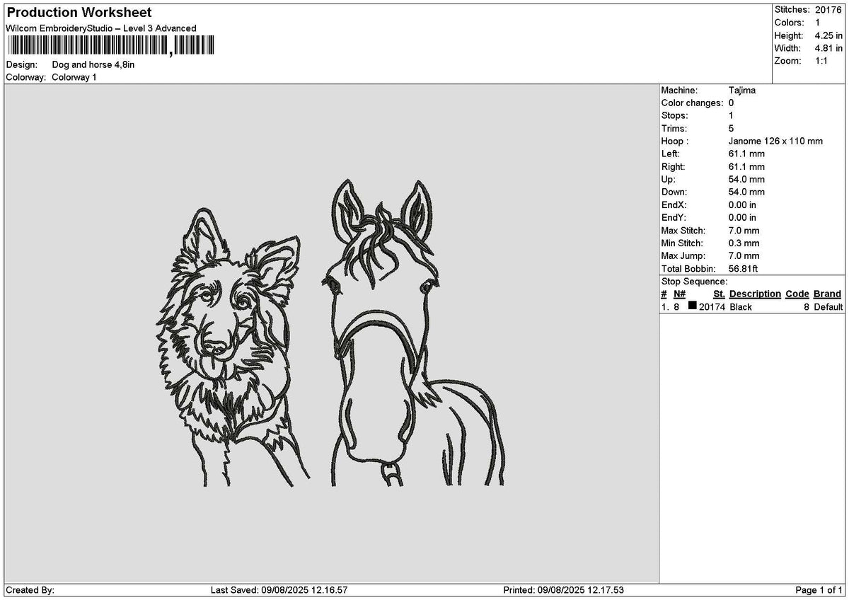 Dog Horse Outline Embroidery File 6 sizes