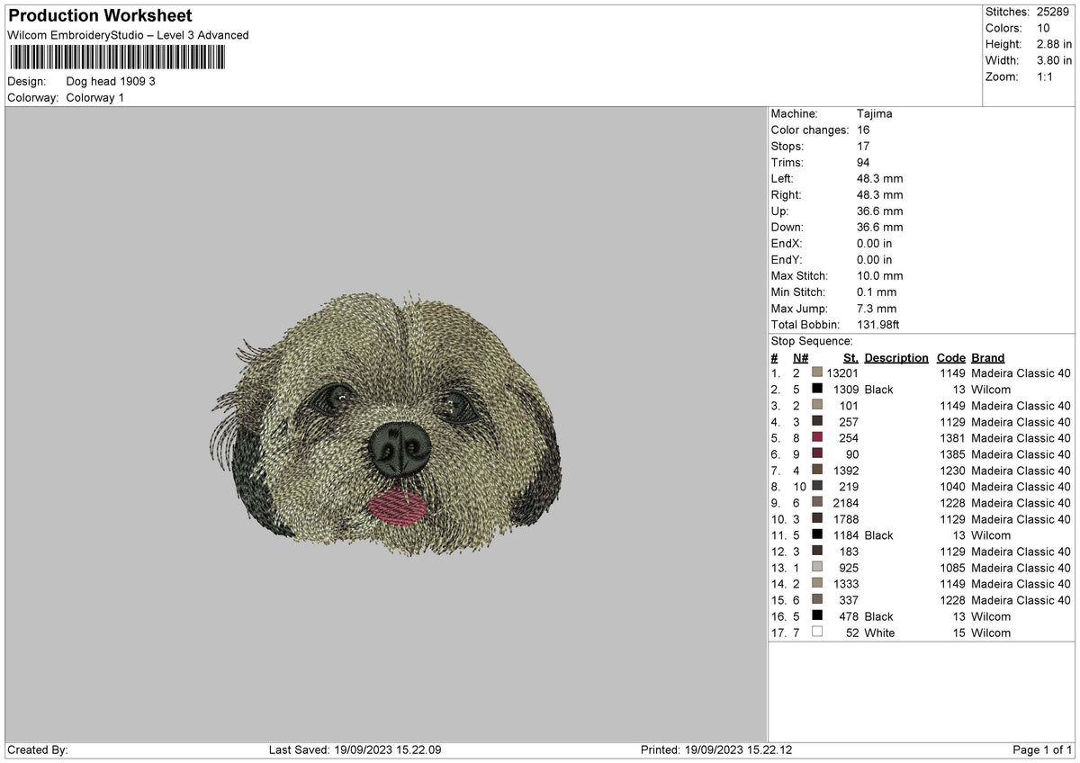 Dog Head 1909 Embroidery File 6 sizes