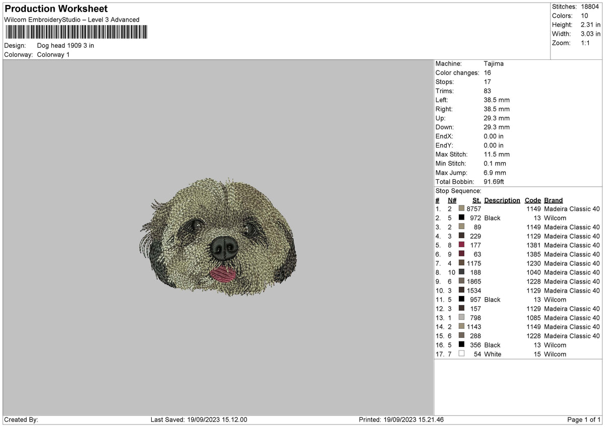 Dog Head 1909 Embroidery File 6 sizes