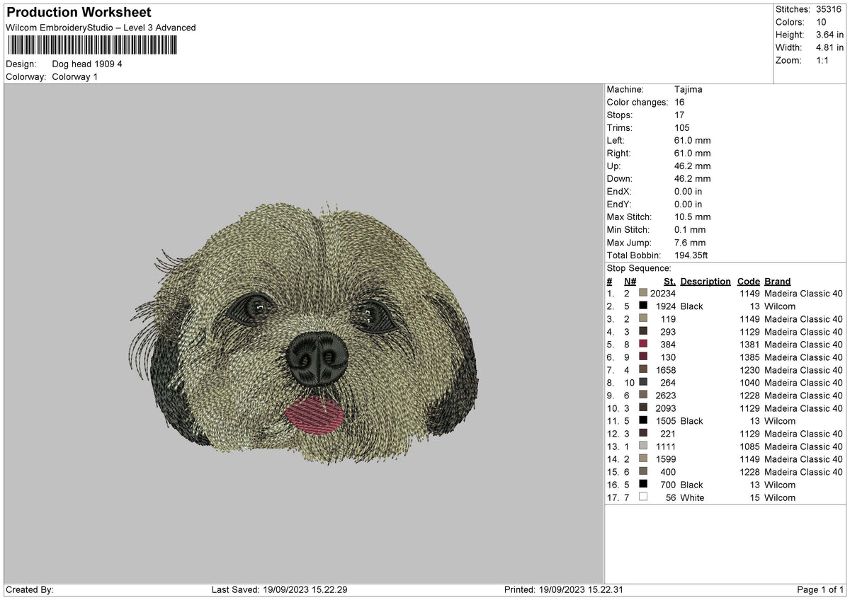 Dog Head 1909 Embroidery File 6 sizes