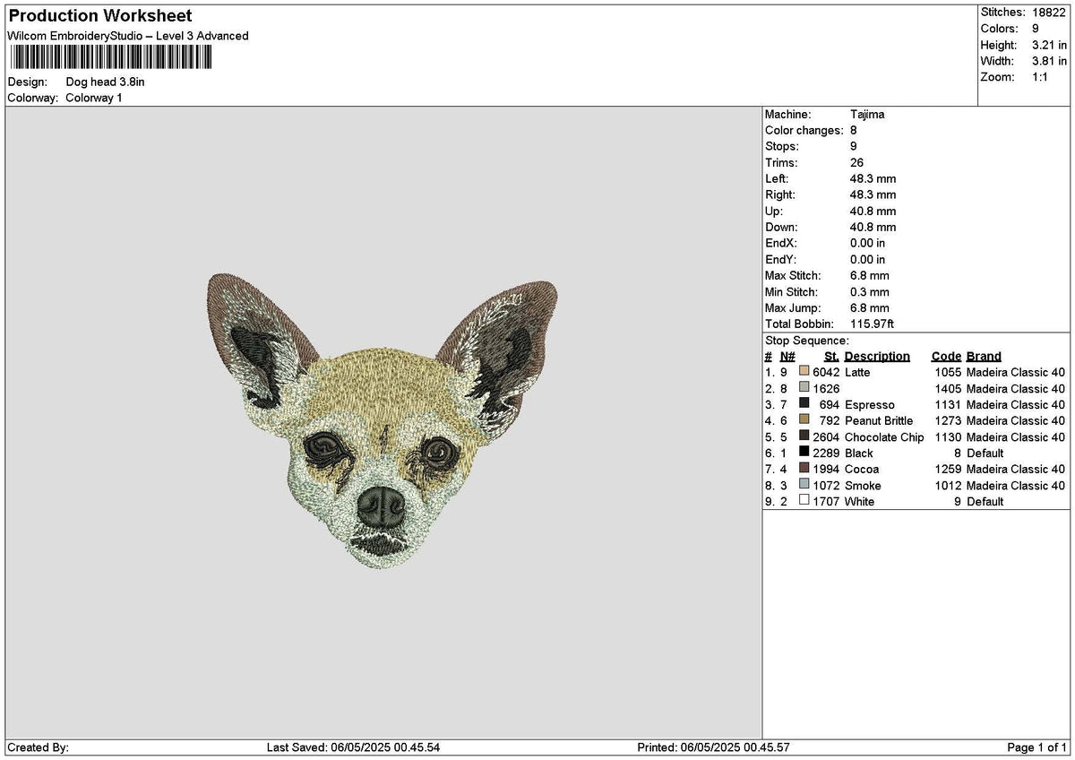 Dog Head 0405 Embroidery File 6 sizes