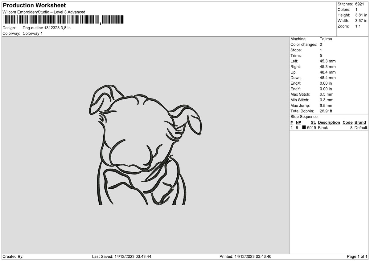 Dog Outline 1312 Embroidery File 6 sizes