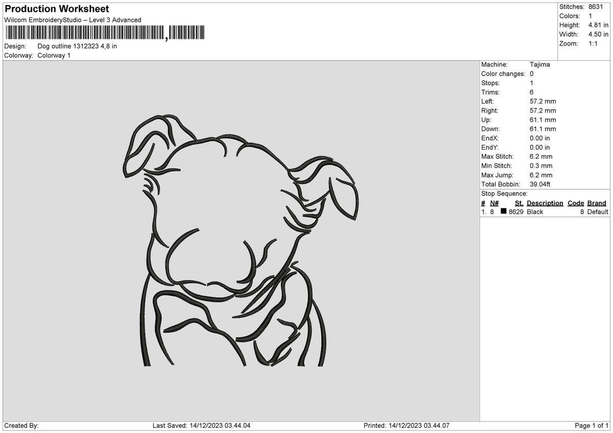 Dog Outline 1312 Embroidery File 6 sizes