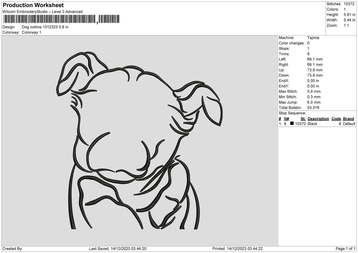 Dog Outline 1312 Embroidery File 6 sizes