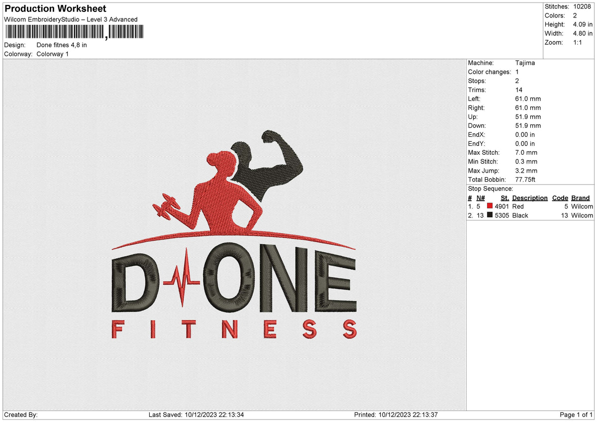 Done fitnes Embroidery File 6 size