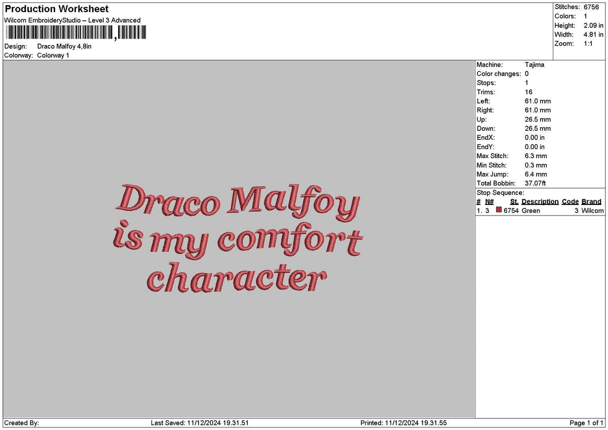 Dracotext 02 Embroidery File 6 sizes